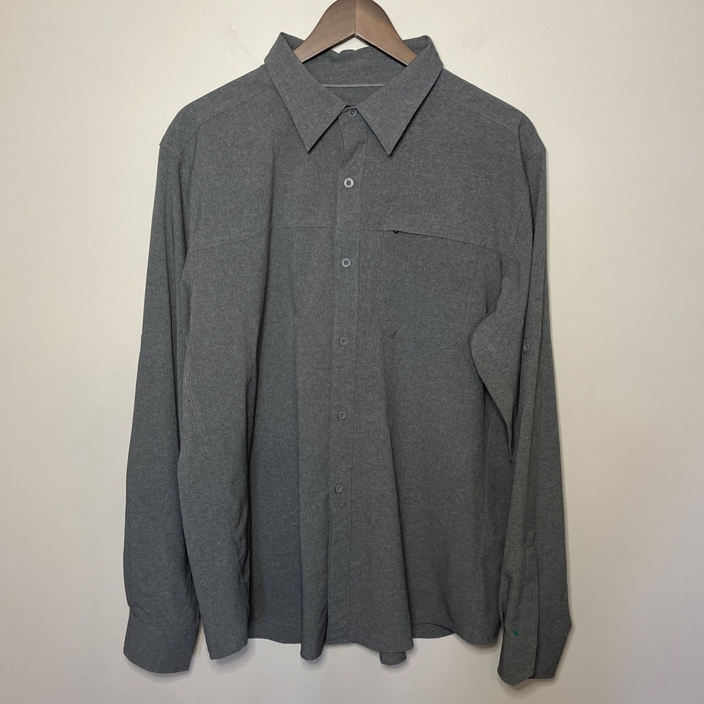 Marmot Men's Charcoal Gray Long‎ Sleeve Button Up Shirt Zip Pocket Large Hiking